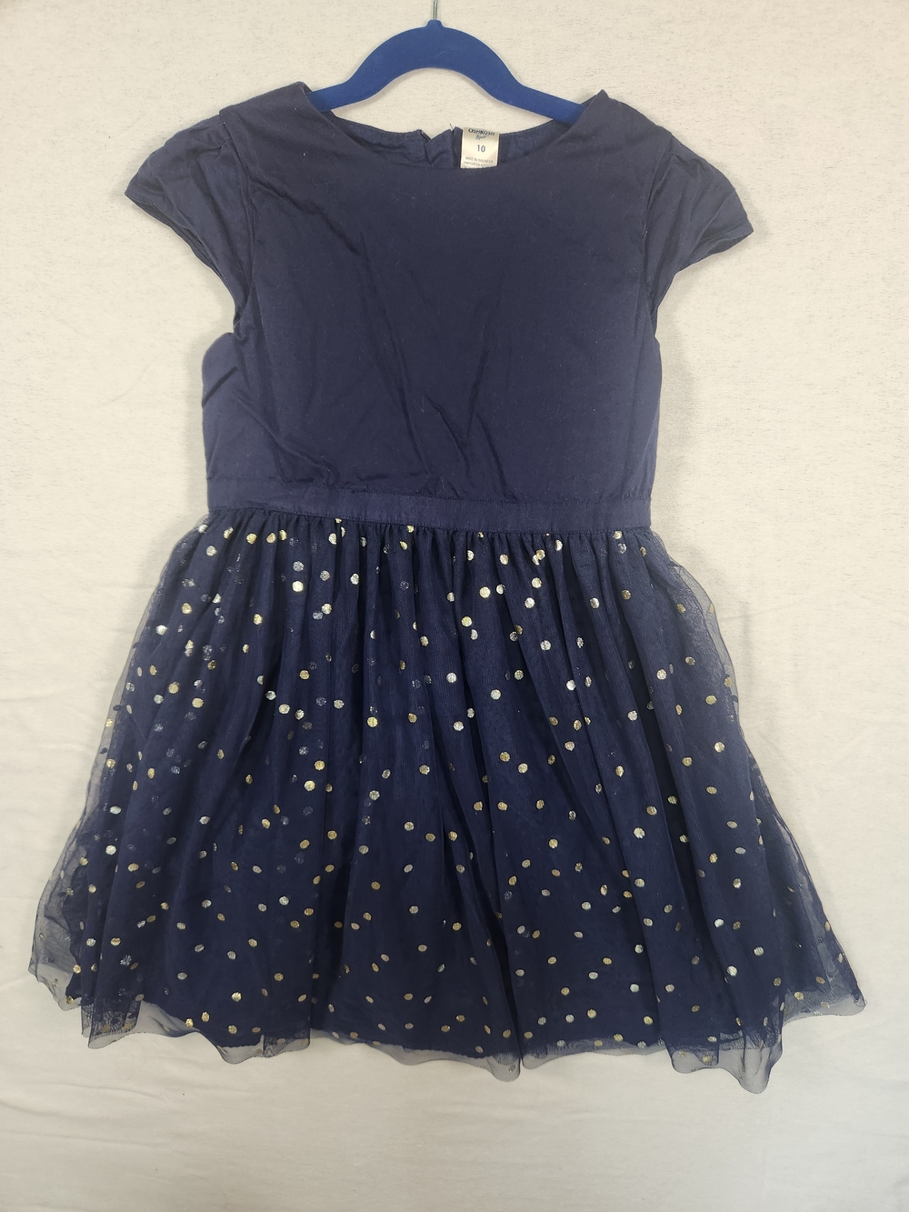 OshKosh B'gosh Navy Blue Tulle Dress with Gold Dots